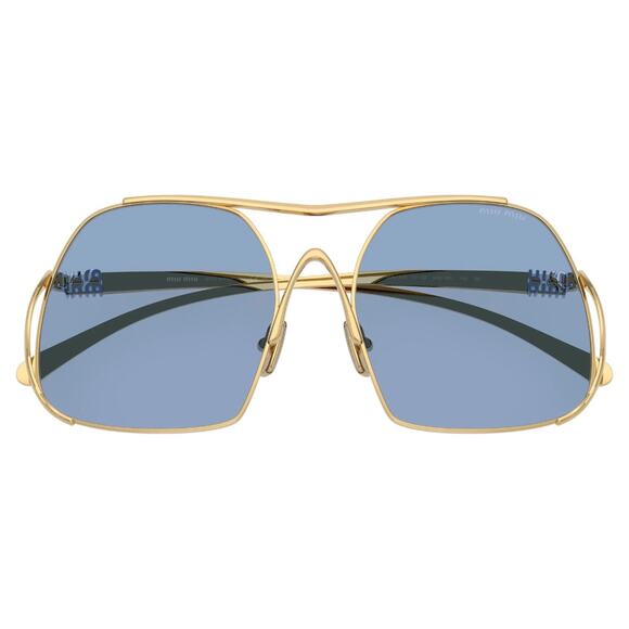 New MIU MIU Sunglasses MU A55S 5AK30U Gold Metal Square Blue Lens Oversized - Picture 4 of 7